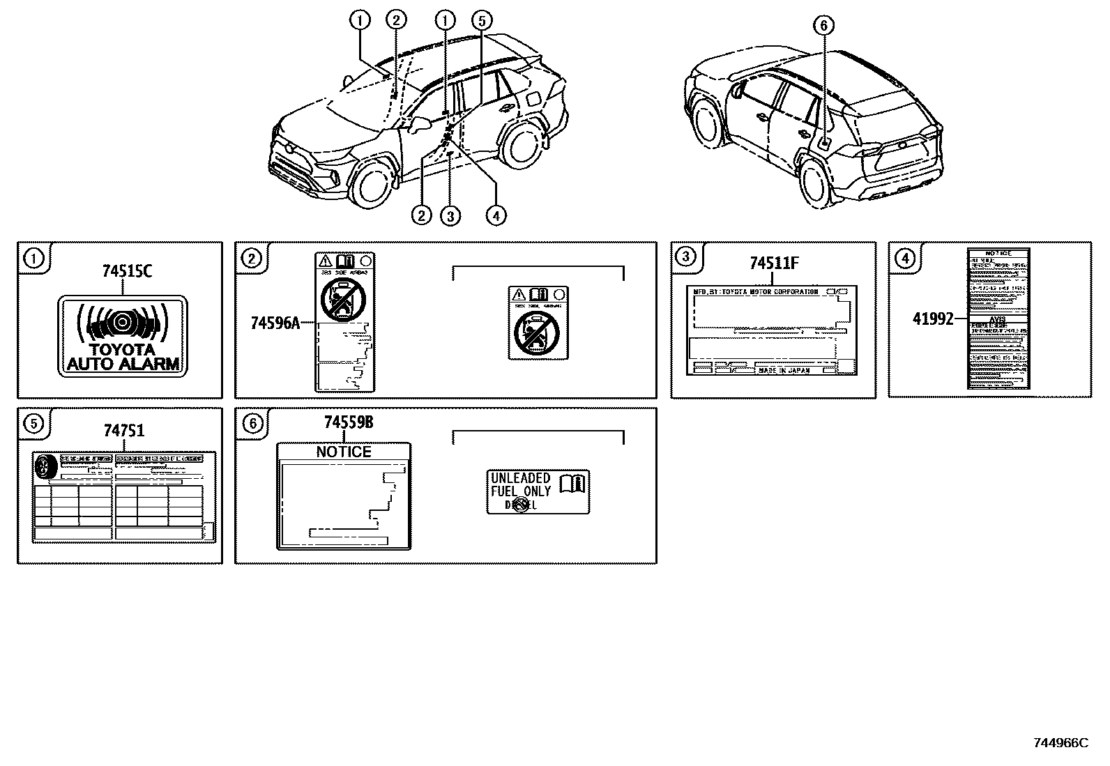 Toyota RAV4 warning nameplate EPC diagram — 744966C