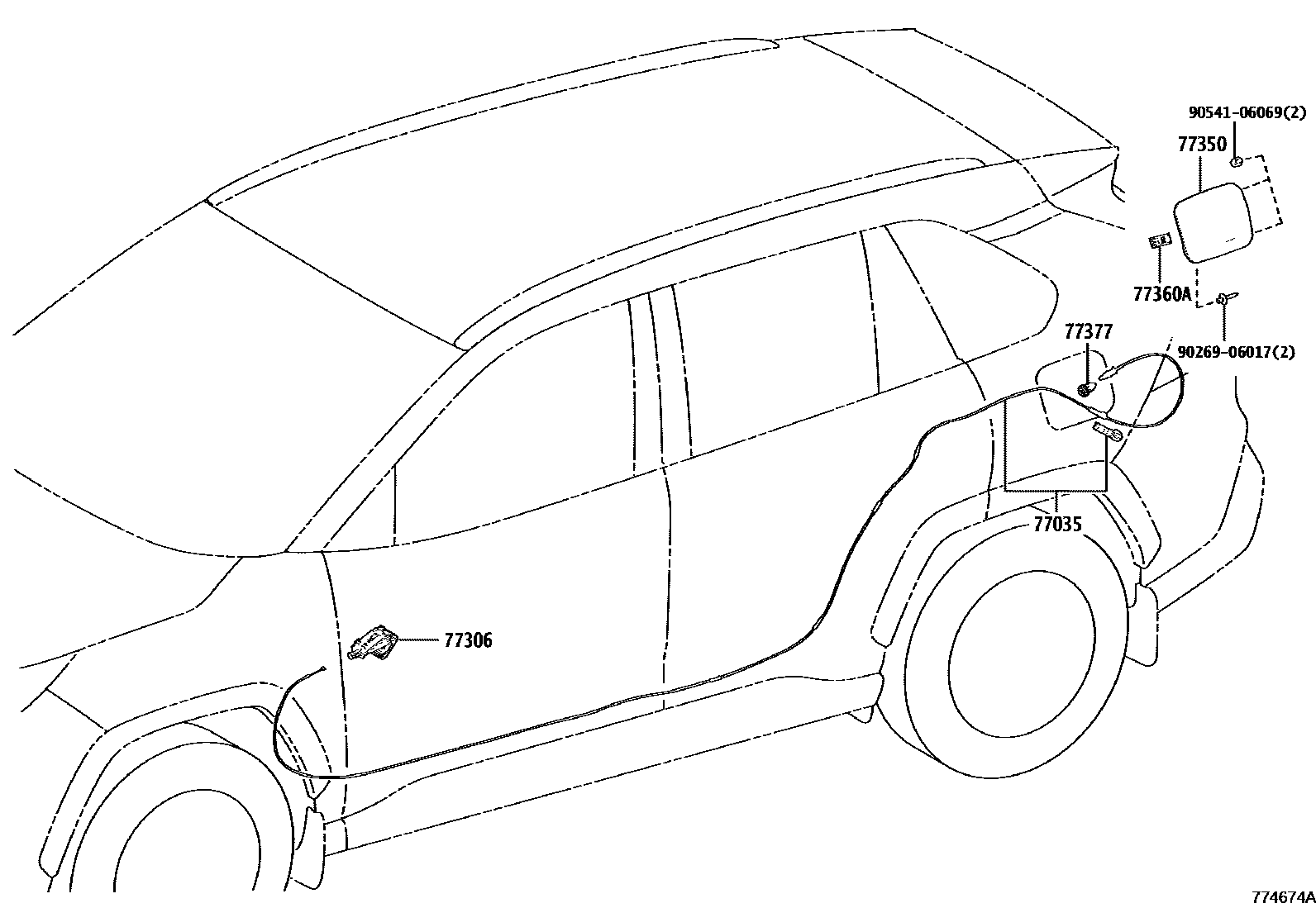 Toyota RAV4 燃油箱和燃油管 EPC diagram — 774674A
