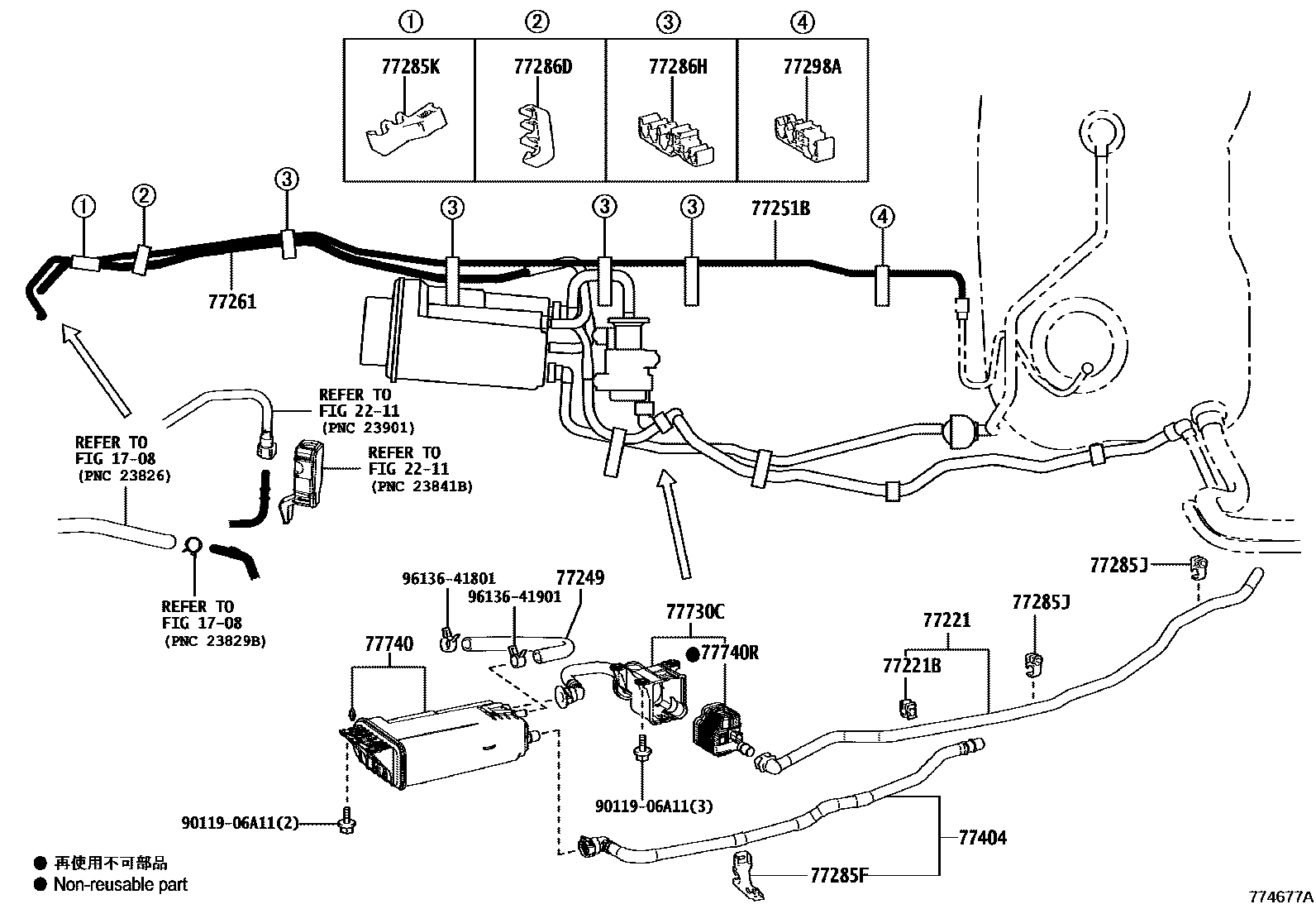 Toyota RAV4 燃油箱和燃油管 EPC diagram — 774677A