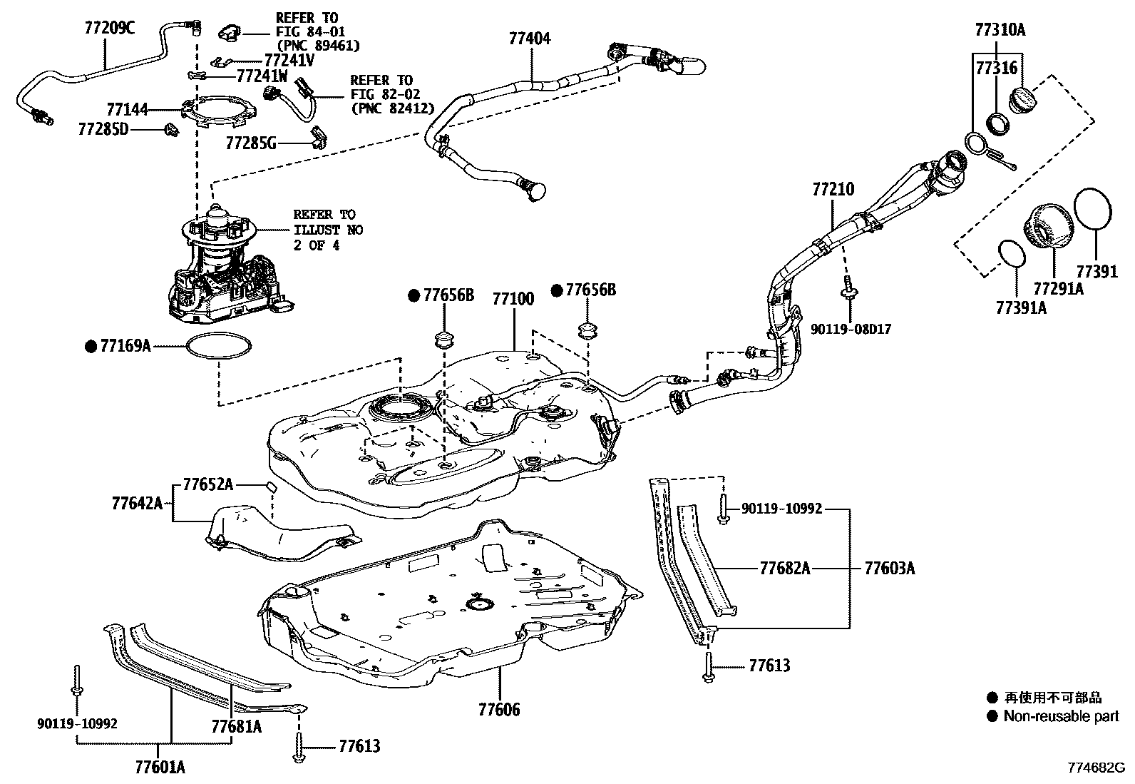 Toyota RAV4 燃油箱和燃油管 EPC diagram — 774682G
