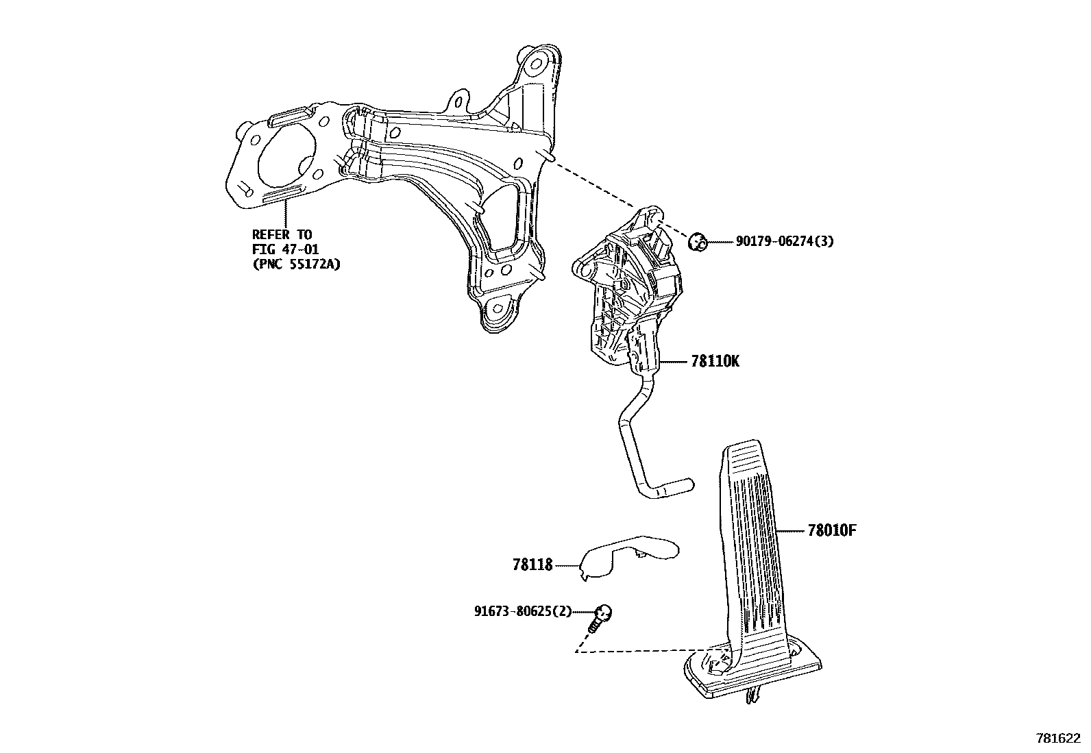 Toyota RAV4 accelerator pedal connecting rod EPC diagram — 781622