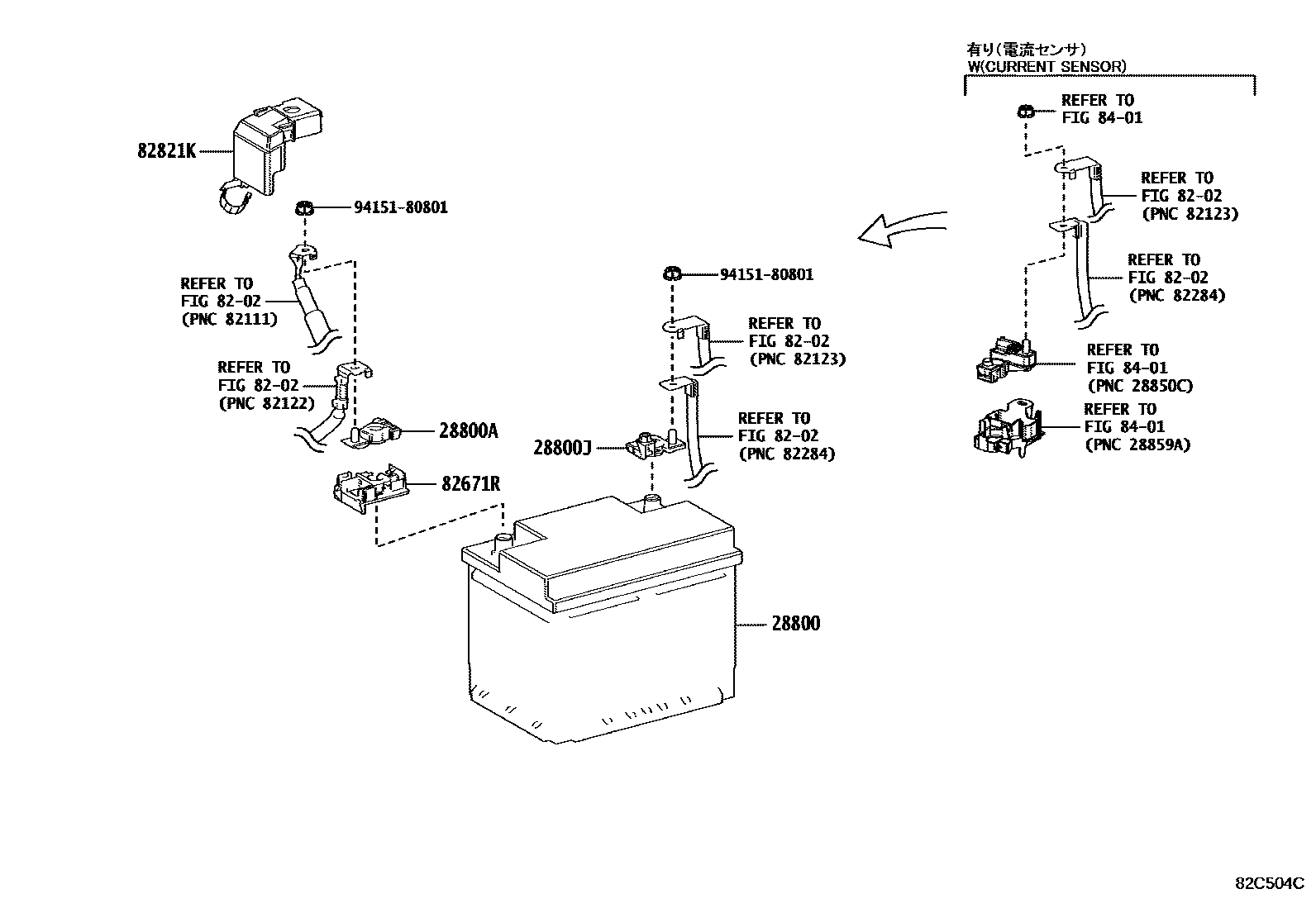 Toyota RAV4 蓄电池和蓄电池电缆 EPC diagram — 82C504C