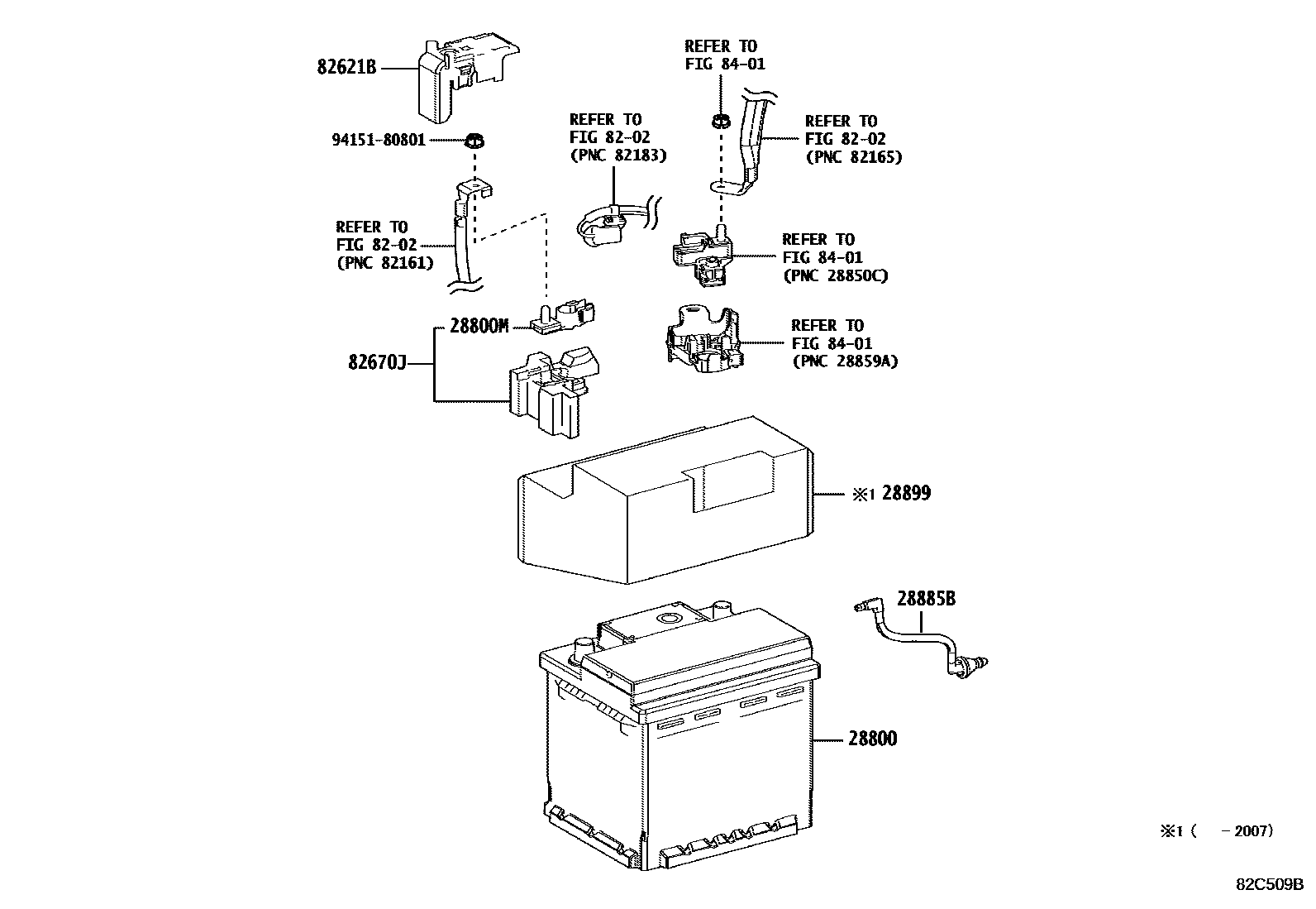 Toyota RAV4 蓄电池和蓄电池电缆 EPC diagram — 82C509B