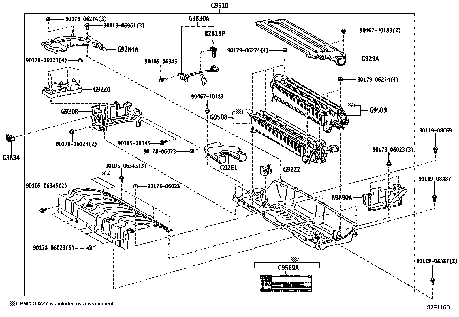 Toyota RAV4 蓄电池和蓄电池电缆 EPC diagram — 82F116B