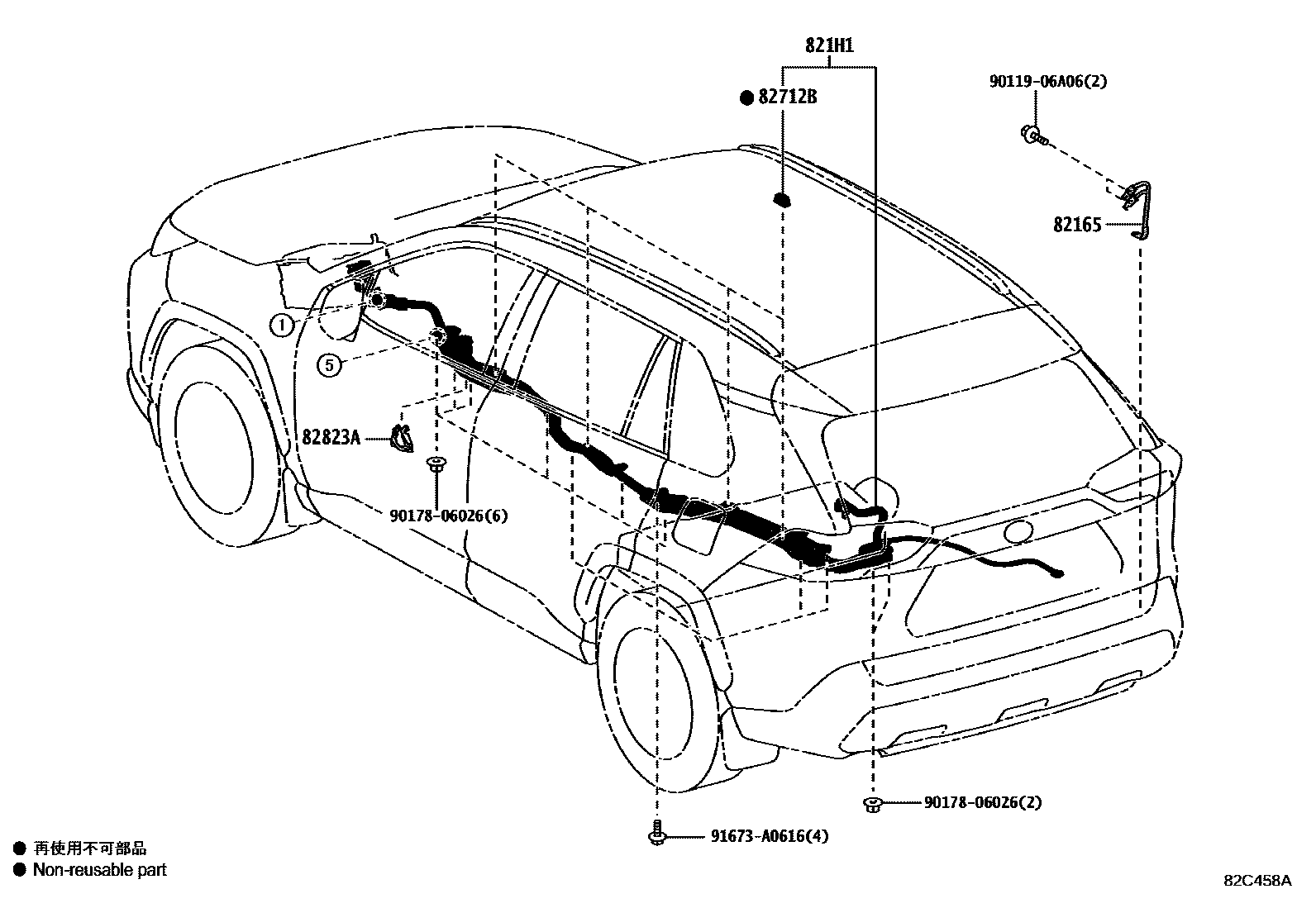 Toyota RAV4 线束和卡夹 EPC diagram — 82C458A