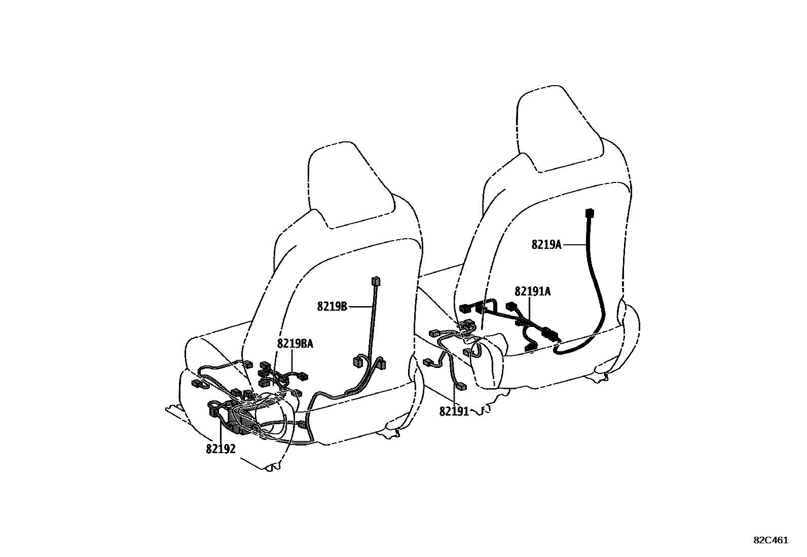 Toyota RAV4 线束和卡夹 EPC diagram — 82C461