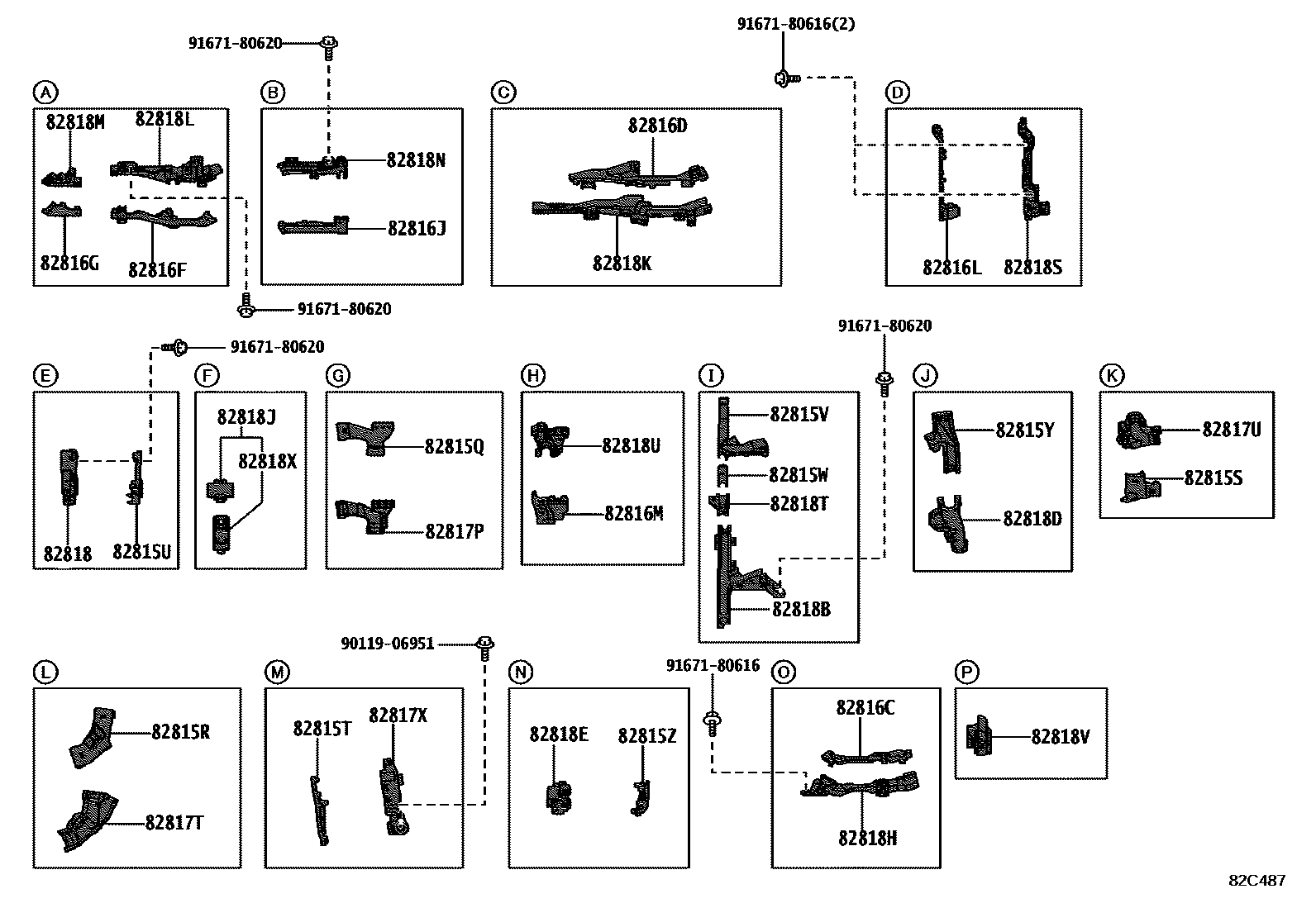 Toyota RAV4 线束和卡夹 EPC diagram — 82C487