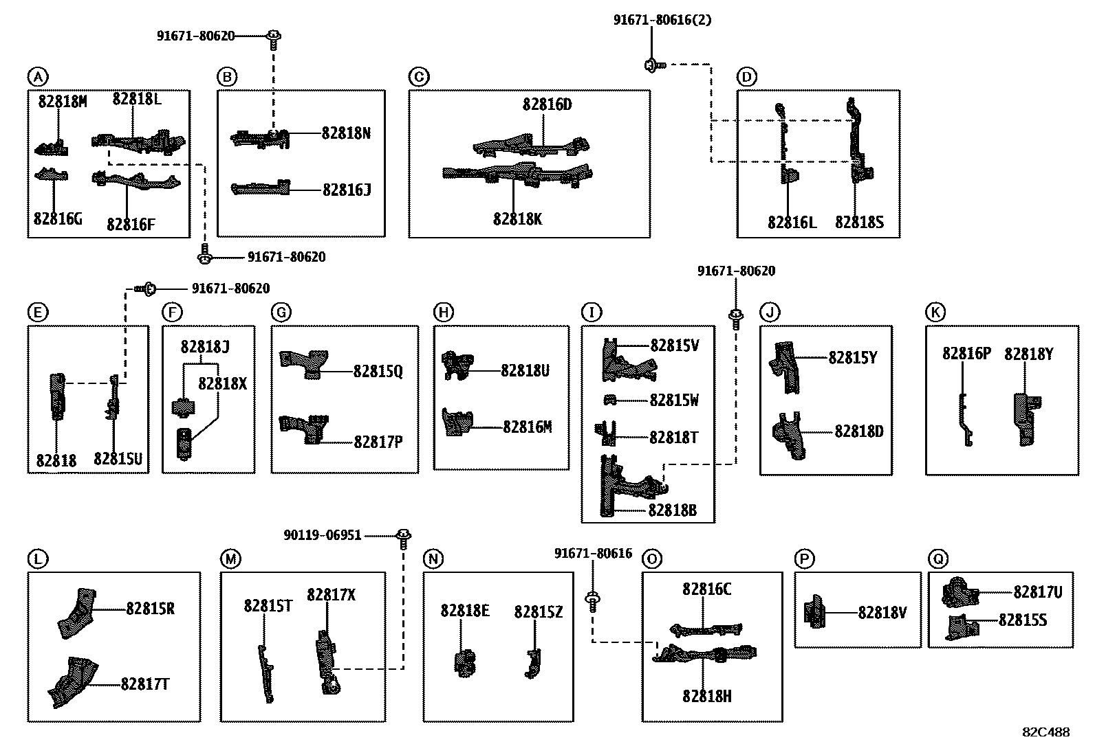 Toyota RAV4 线束和卡夹 EPC diagram — 82C488
