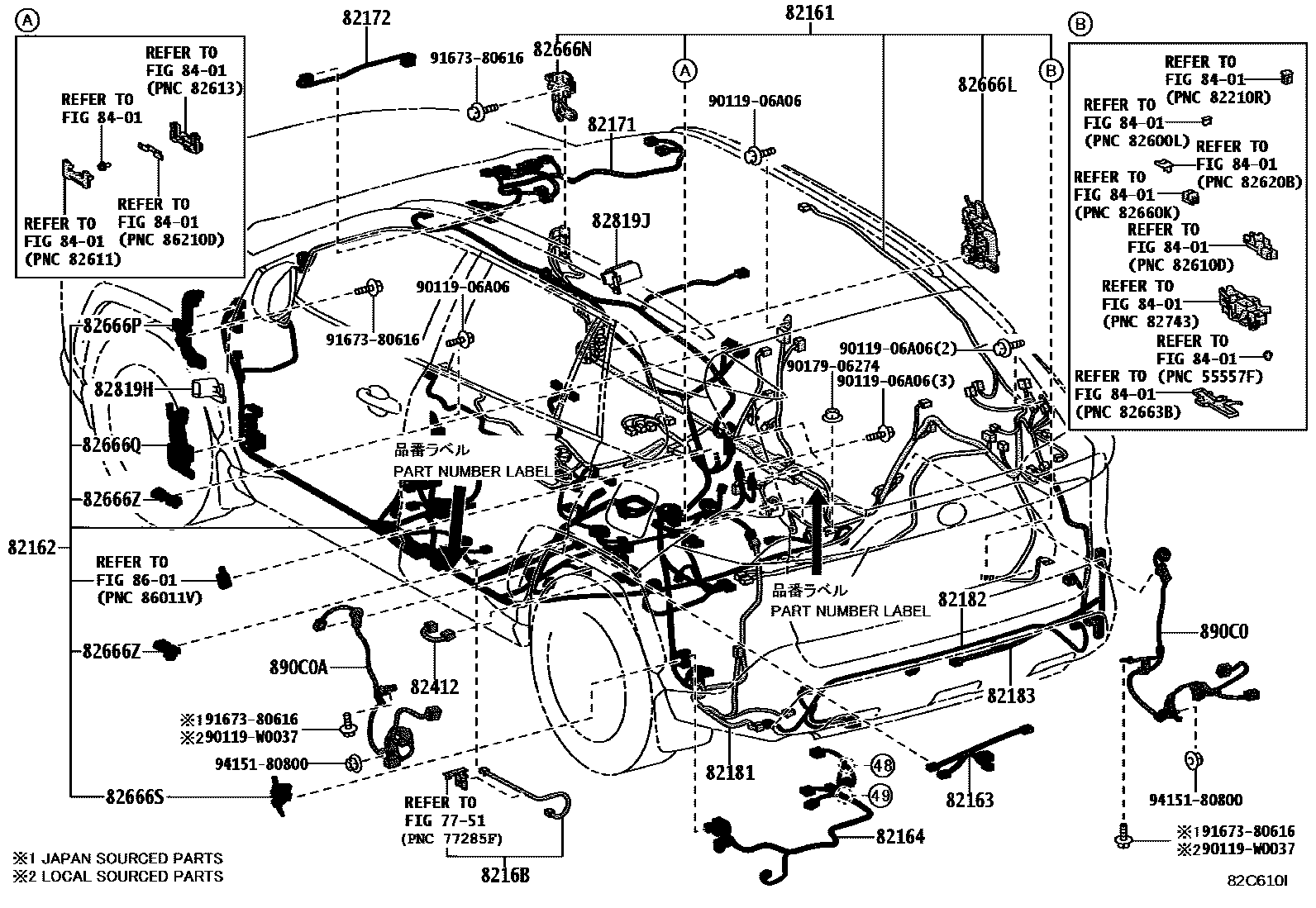 Toyota RAV4 线束和卡夹 EPC diagram — 82C610I