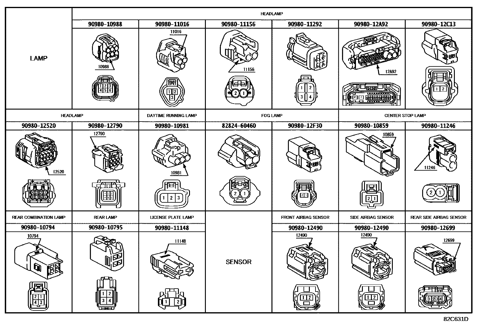 Toyota RAV4 线束和卡夹 EPC diagram — 82C631D