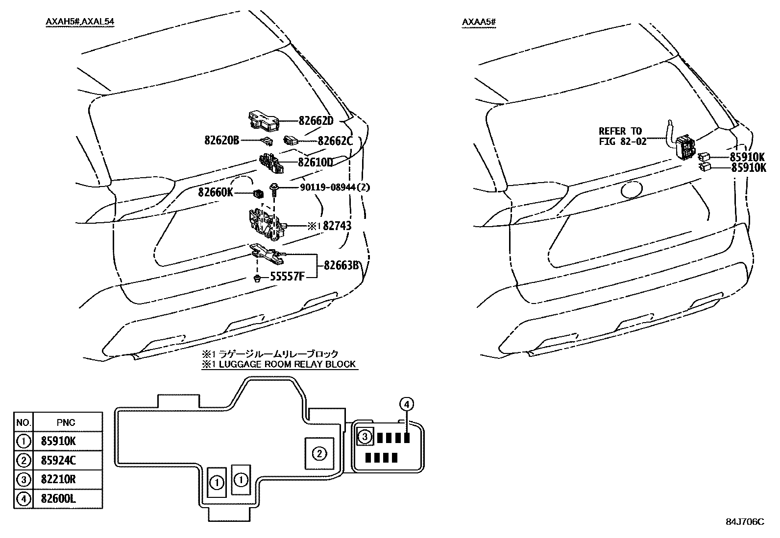 Toyota RAV4 开关和继电器和ECU EPC diagram — 84J706C