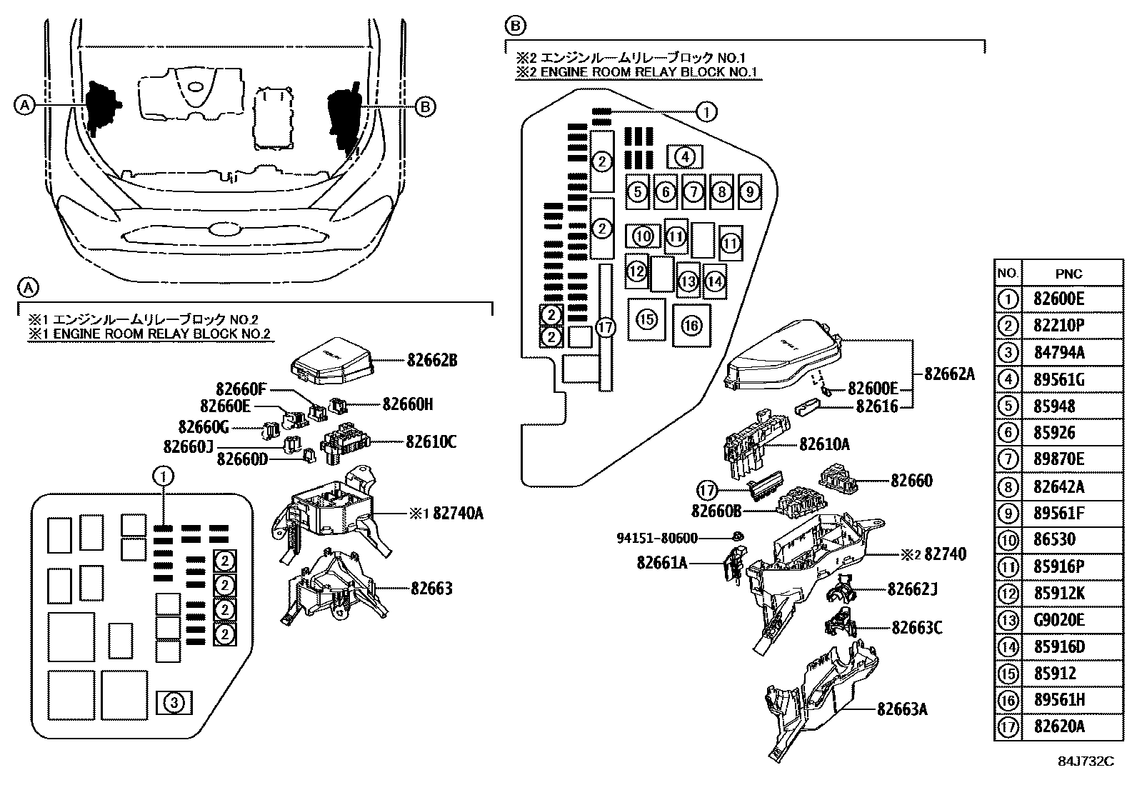 Toyota RAV4 开关和继电器和ECU EPC diagram — 84J732C