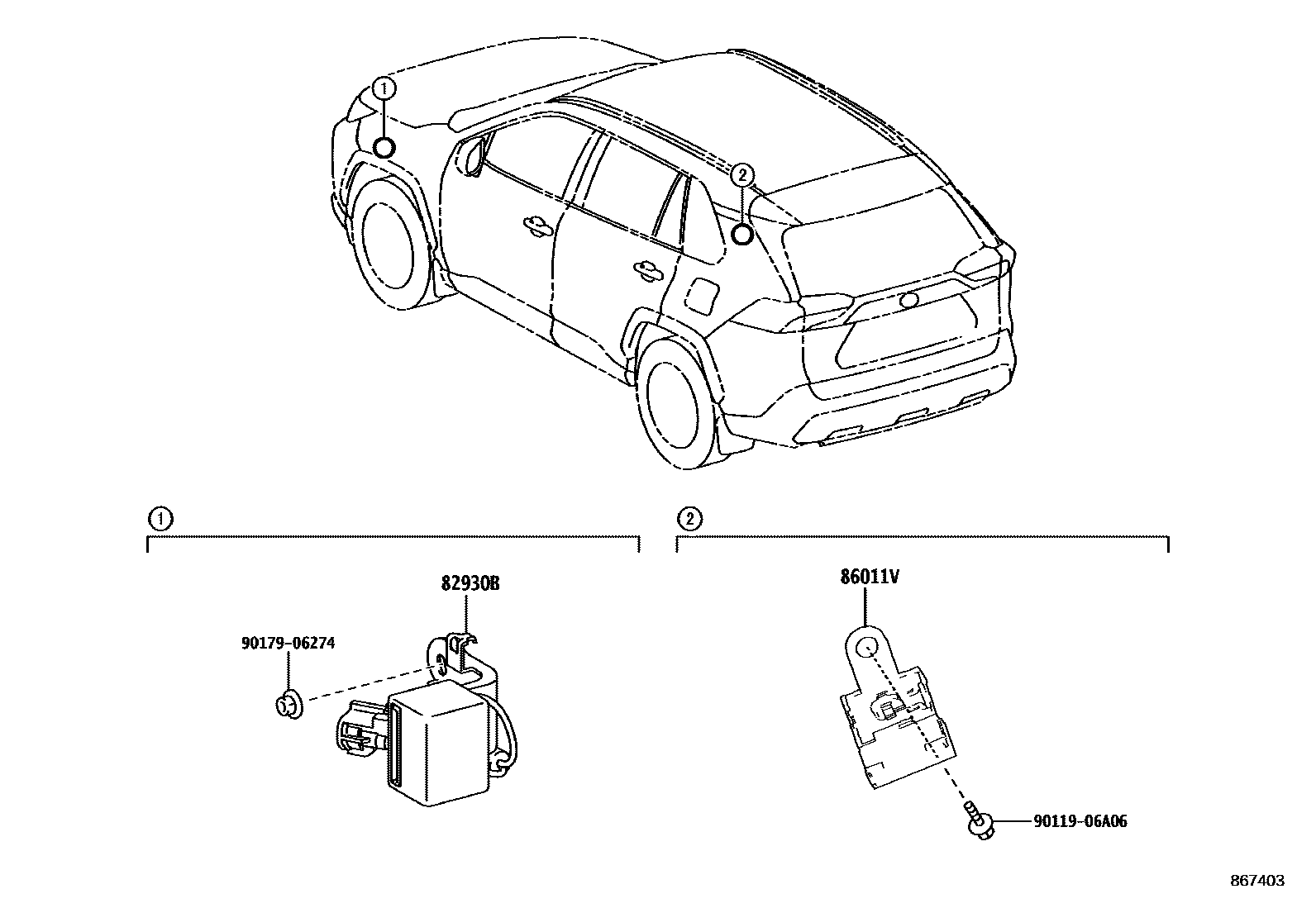 Toyota RAV4 收音机、放大器和冷凝器 EPC diagram — 867403