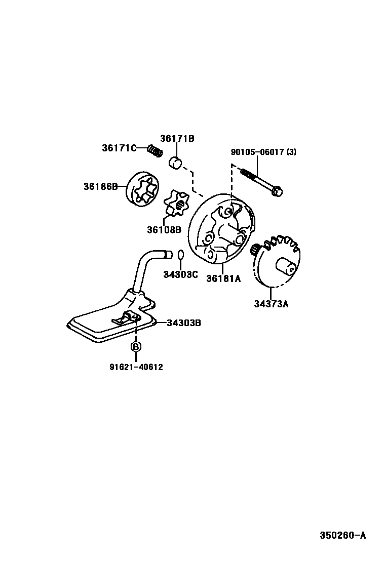 Toyota RAV4 变矩器、前油泵和链条(ATM) EPC diagram — 350260A