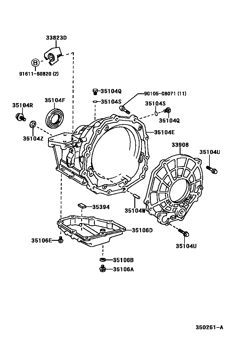 Toyota RAV4 变速器壳和油底壳(ATM) EPC diagram — 350261A