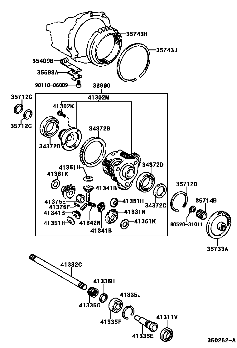 Toyota RAV4 中央支架和行星太阳齿轮(ATM) EPC diagram — 350262A