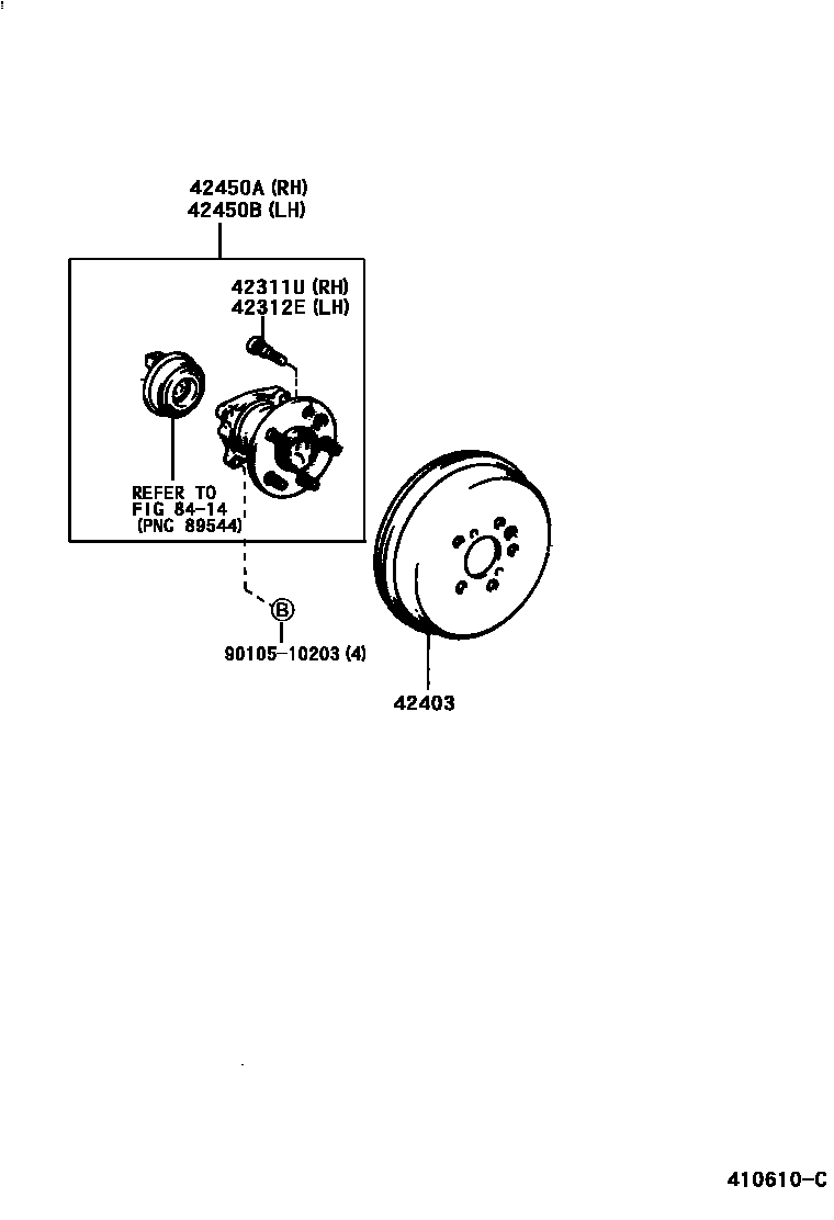 Toyota RAV4 后桥半轴和后桥轮毂 EPC diagram — 410610C