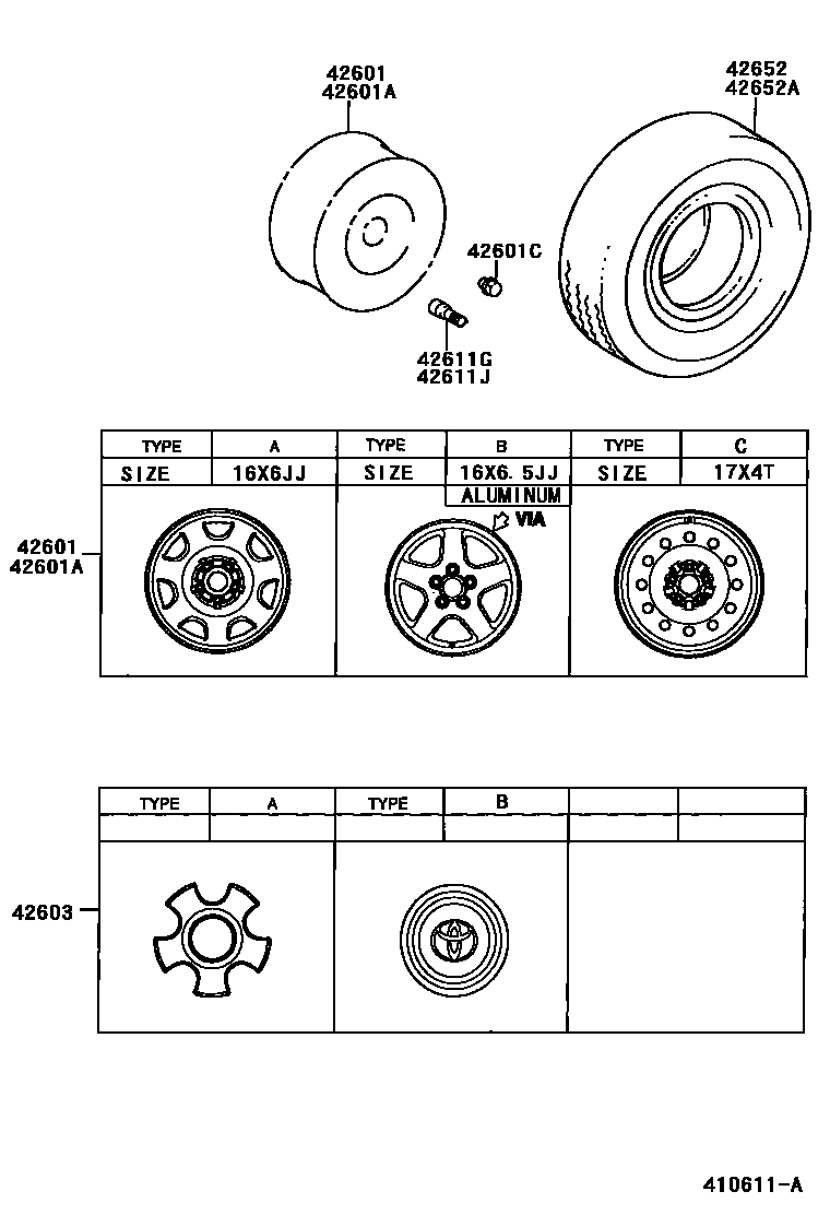 Toyota RAV4 车轮和车轮盖 EPC diagram — 410611A