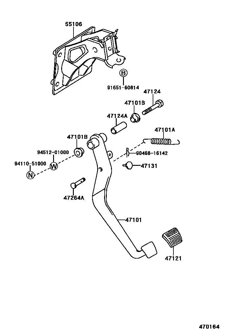 Toyota RAV4 Brake Pedal & Bracket EPC diagram — 470164