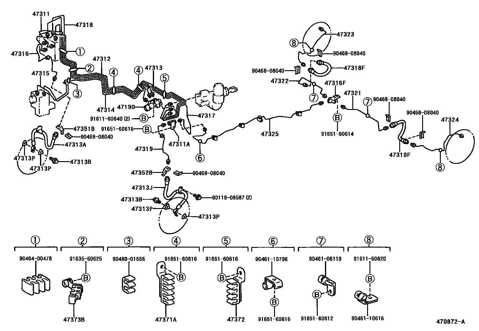 Toyota RAV4 制动配管和卡箍 EPC diagram — 470872A