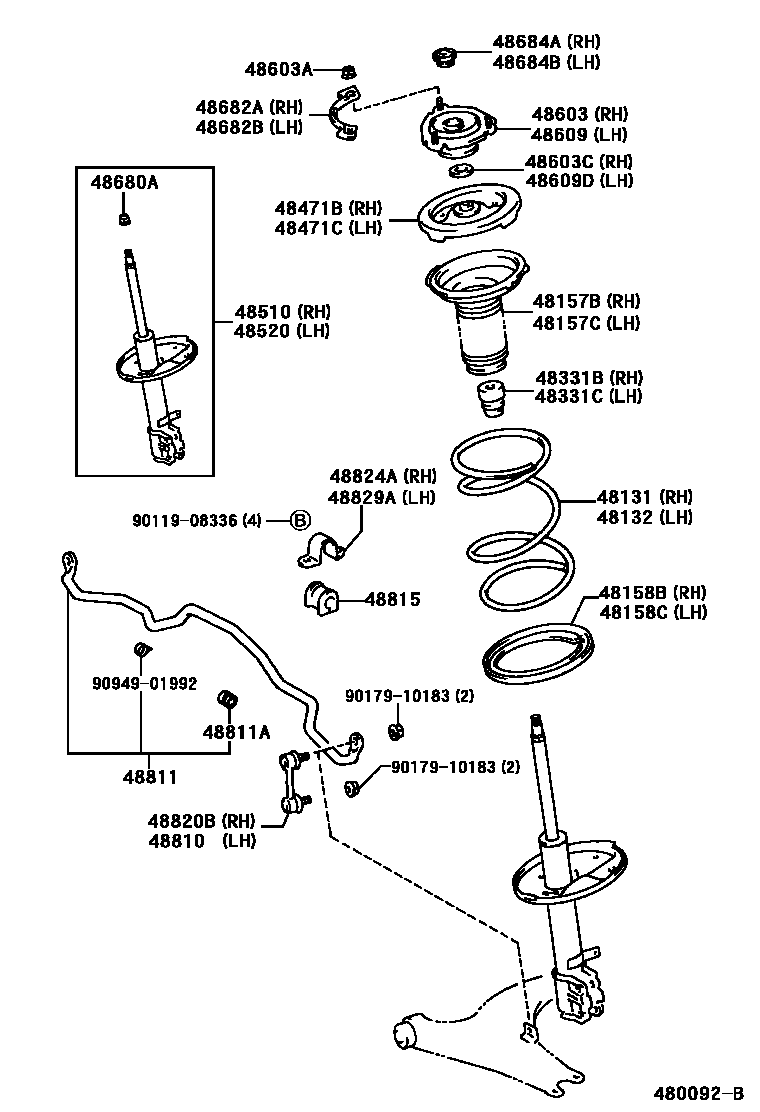 Toyota RAV4 Front Spring & Shock Absorber EPC diagram — 480092B