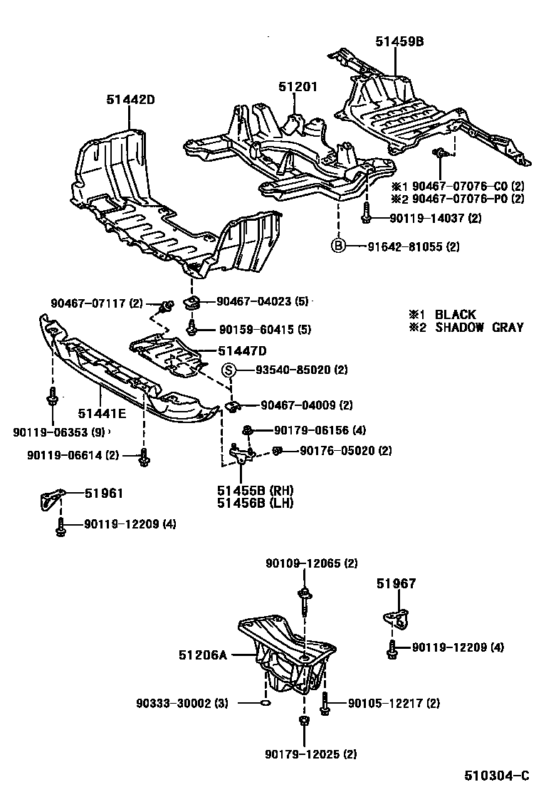 Toyota RAV4 悬架横梁和发动机底罩 EPC diagram — 510304C