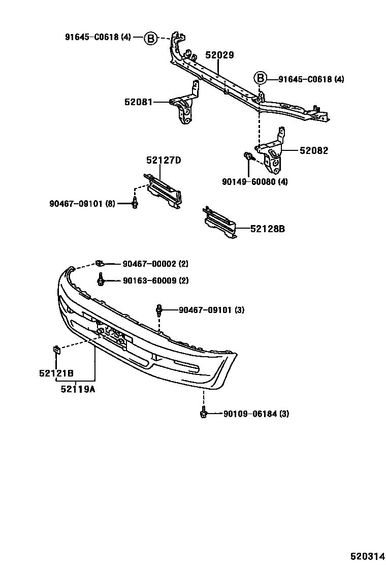 Toyota RAV4 前保险杠及附件 EPC diagram — 520314
