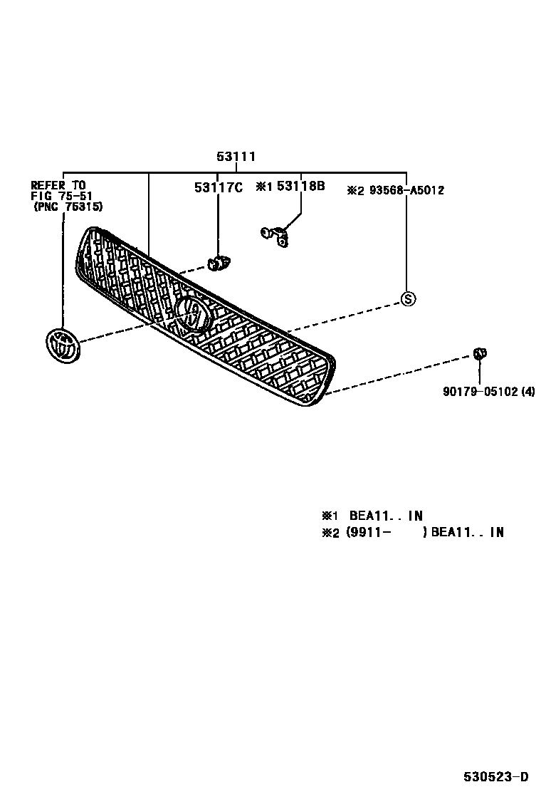 Toyota RAV4 radiator grille EPC diagram — 530523D