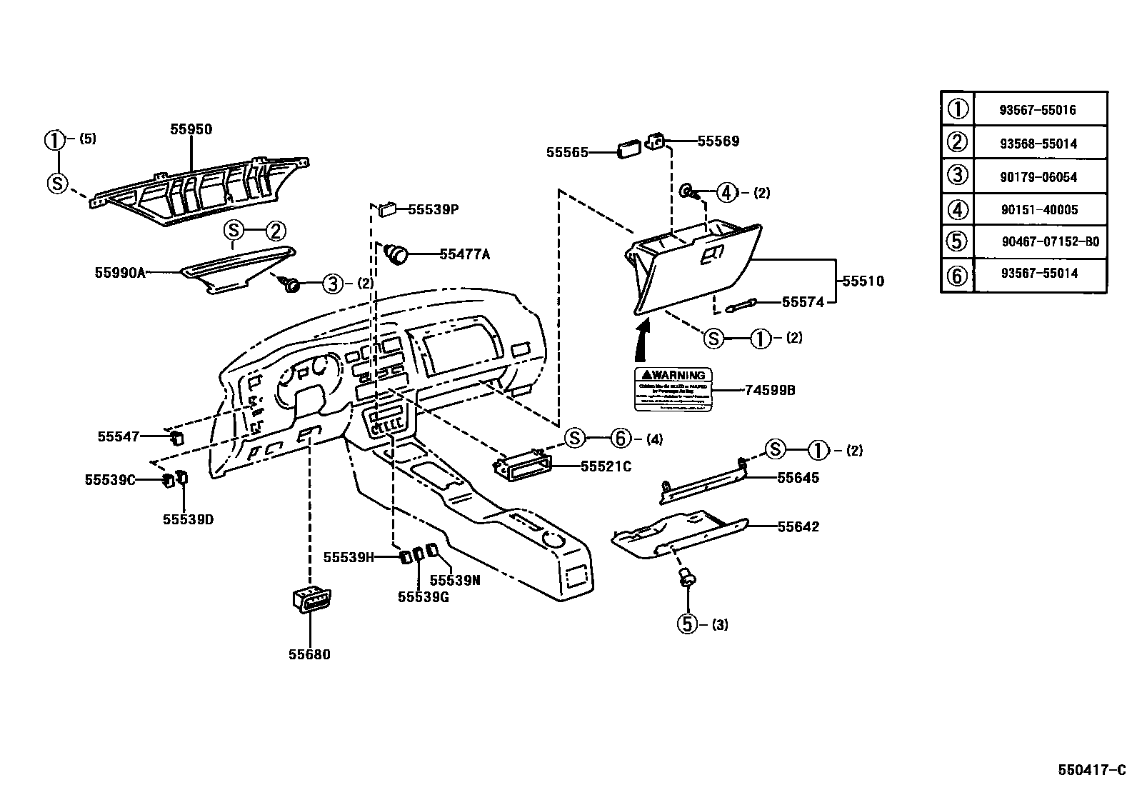 Toyota RAV4 仪表板和手套箱 EPC diagram — 550417C