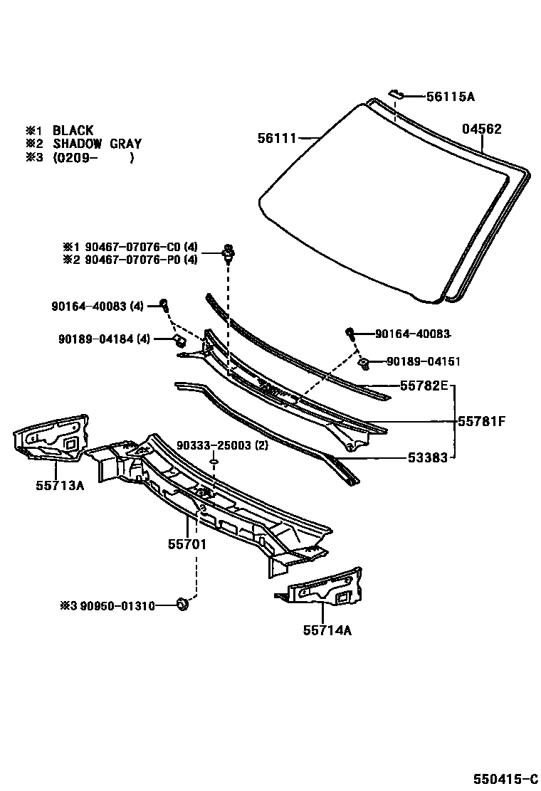 Toyota RAV4 前围板和挡风玻璃 EPC diagram — 550415C