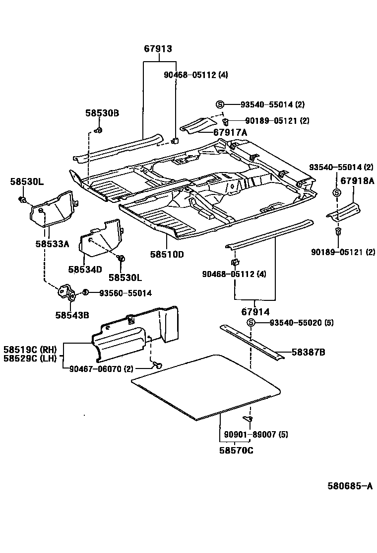 Toyota RAV4 地板垫和消声垫 EPC diagram — 580685A