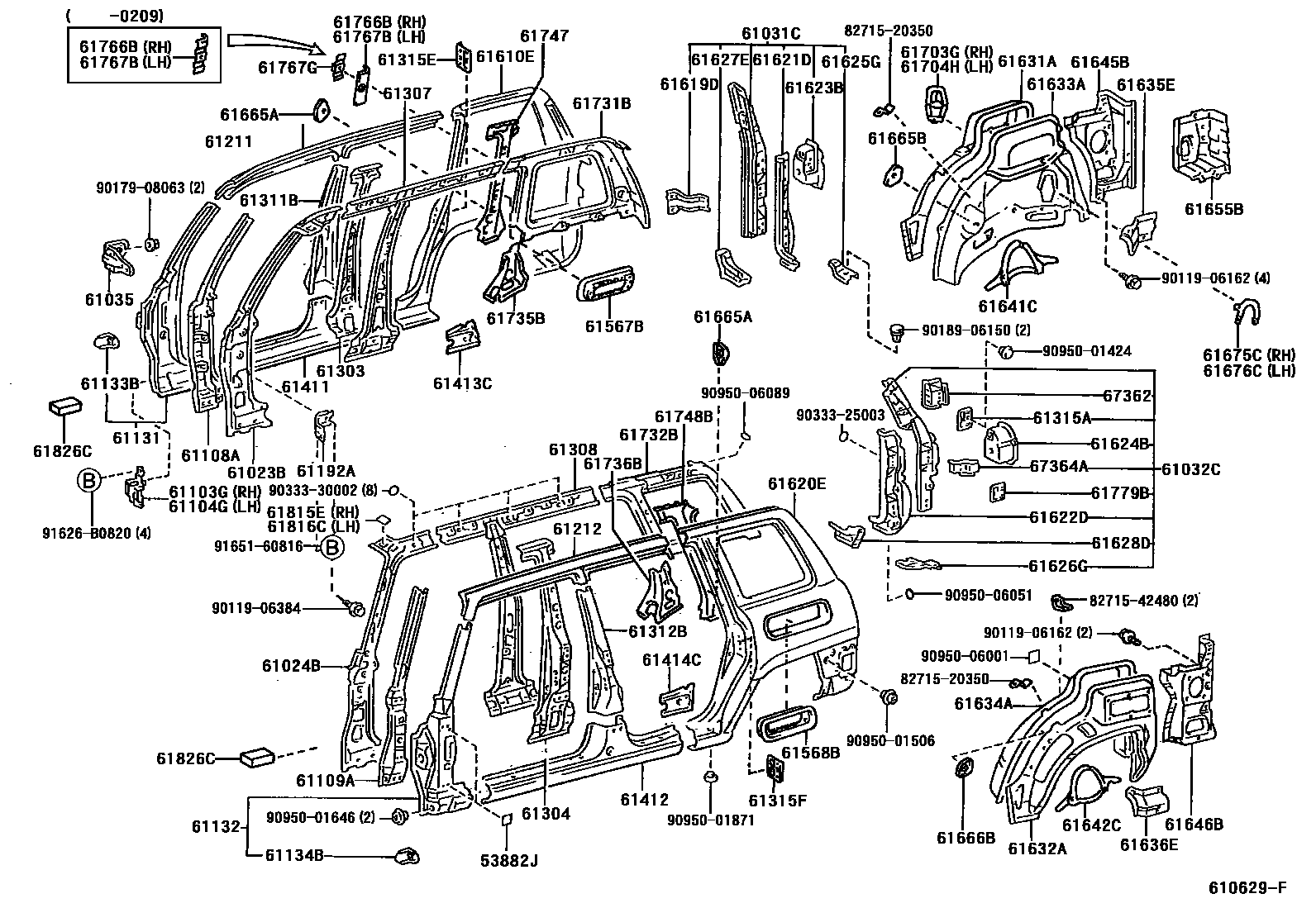 Toyota RAV4 侧梁 EPC diagram — 610629F