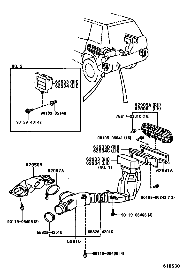 Toyota RAV4 后通风装置和车顶通风装置 EPC diagram — 610630