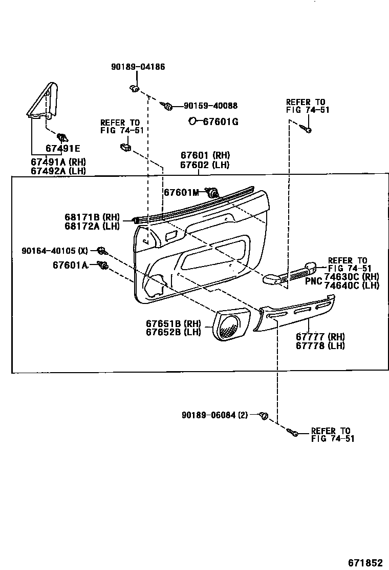 Toyota RAV4 前门板和前门玻璃 EPC diagram — 671852
