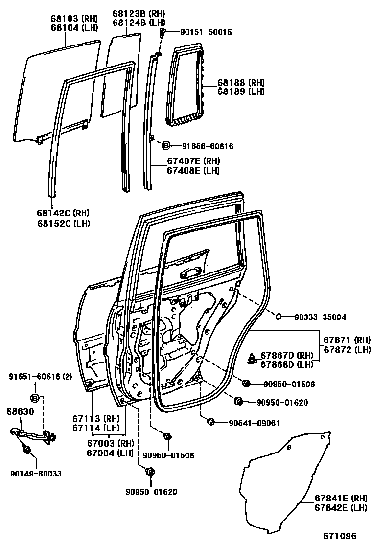 Toyota RAV4 后门板和后门玻璃 EPC diagram — 671096