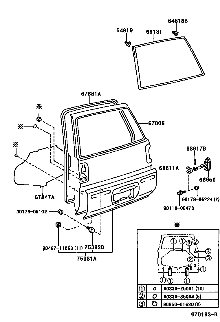 Toyota RAV4 背门板和背门玻璃 EPC diagram — 670193B