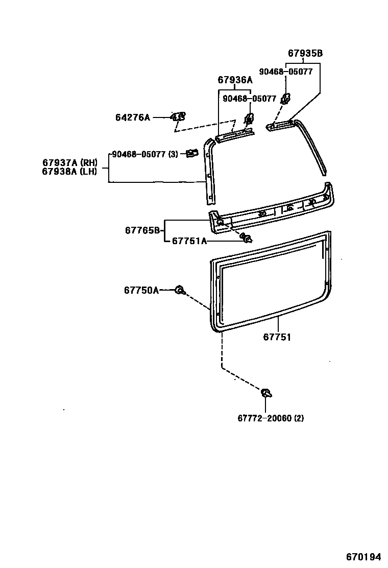 Toyota RAV4 背门板和背门玻璃 EPC diagram — 670194