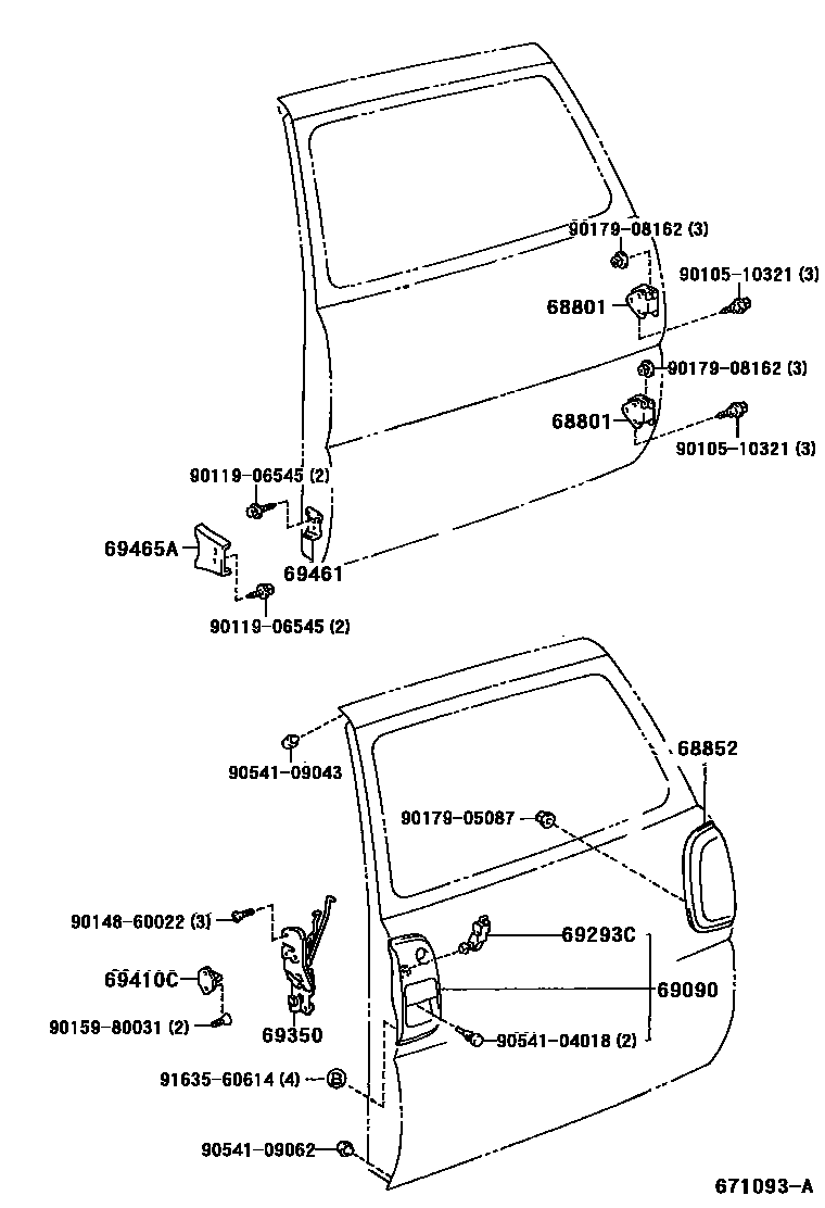 Toyota RAV4 背门锁和合页 EPC diagram — 671093A