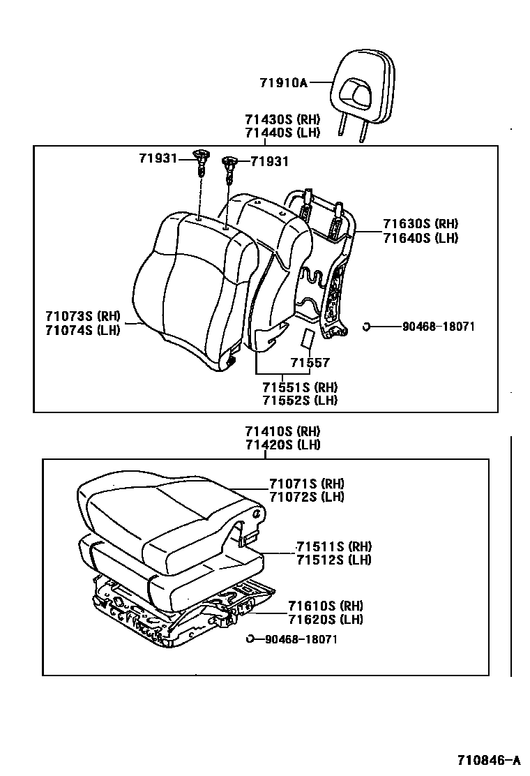 Toyota RAV4 座椅和座椅滑轨 EPC diagram — 710846A