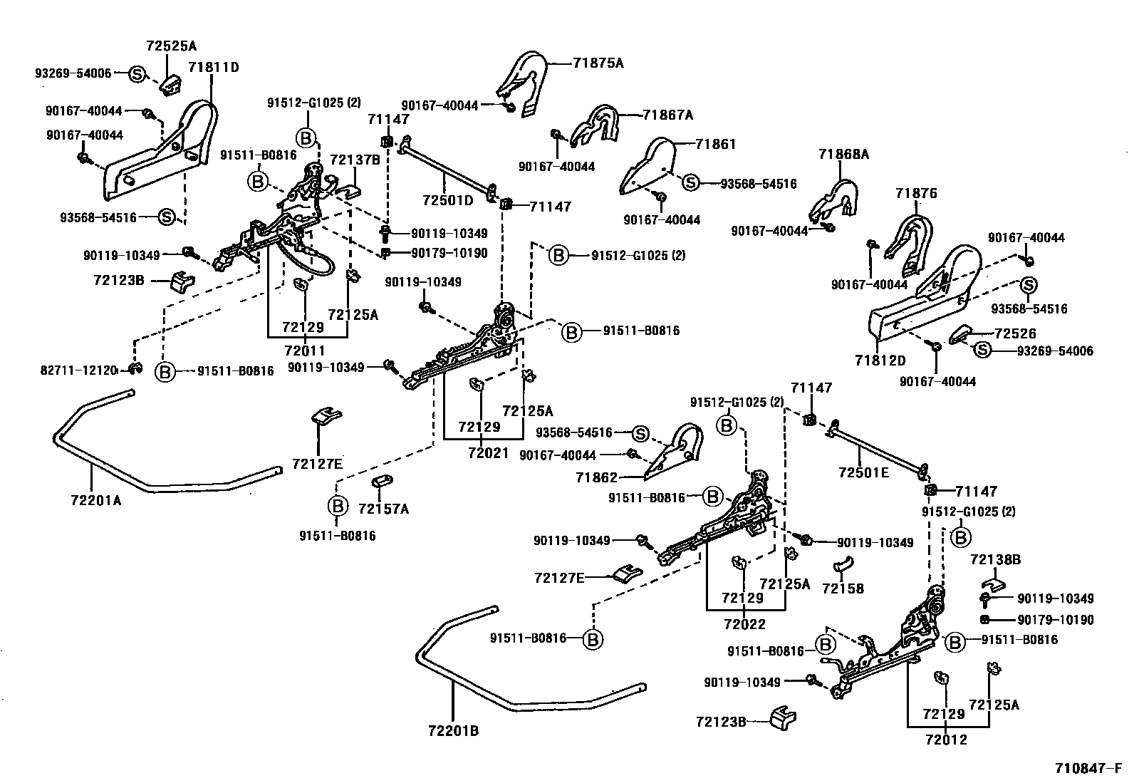 Toyota RAV4 座椅和座椅滑轨 EPC diagram — 710847F