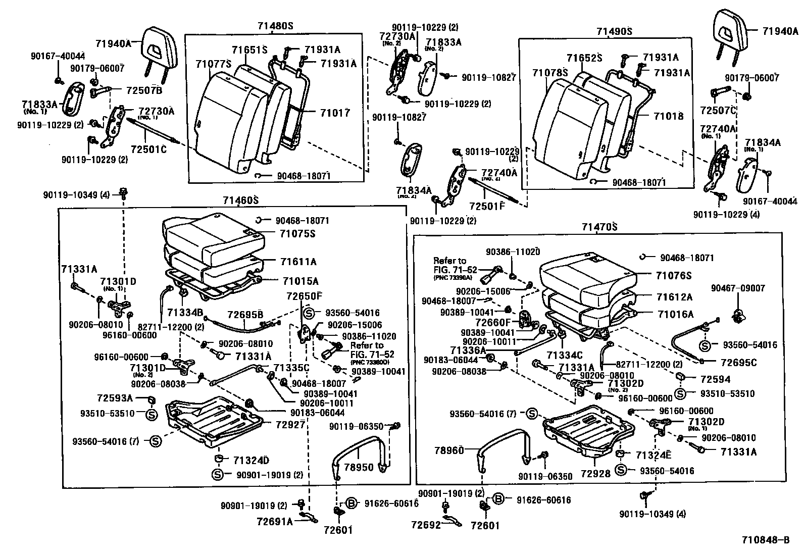 Toyota RAV4 座椅和座椅滑轨 EPC diagram — 710848B