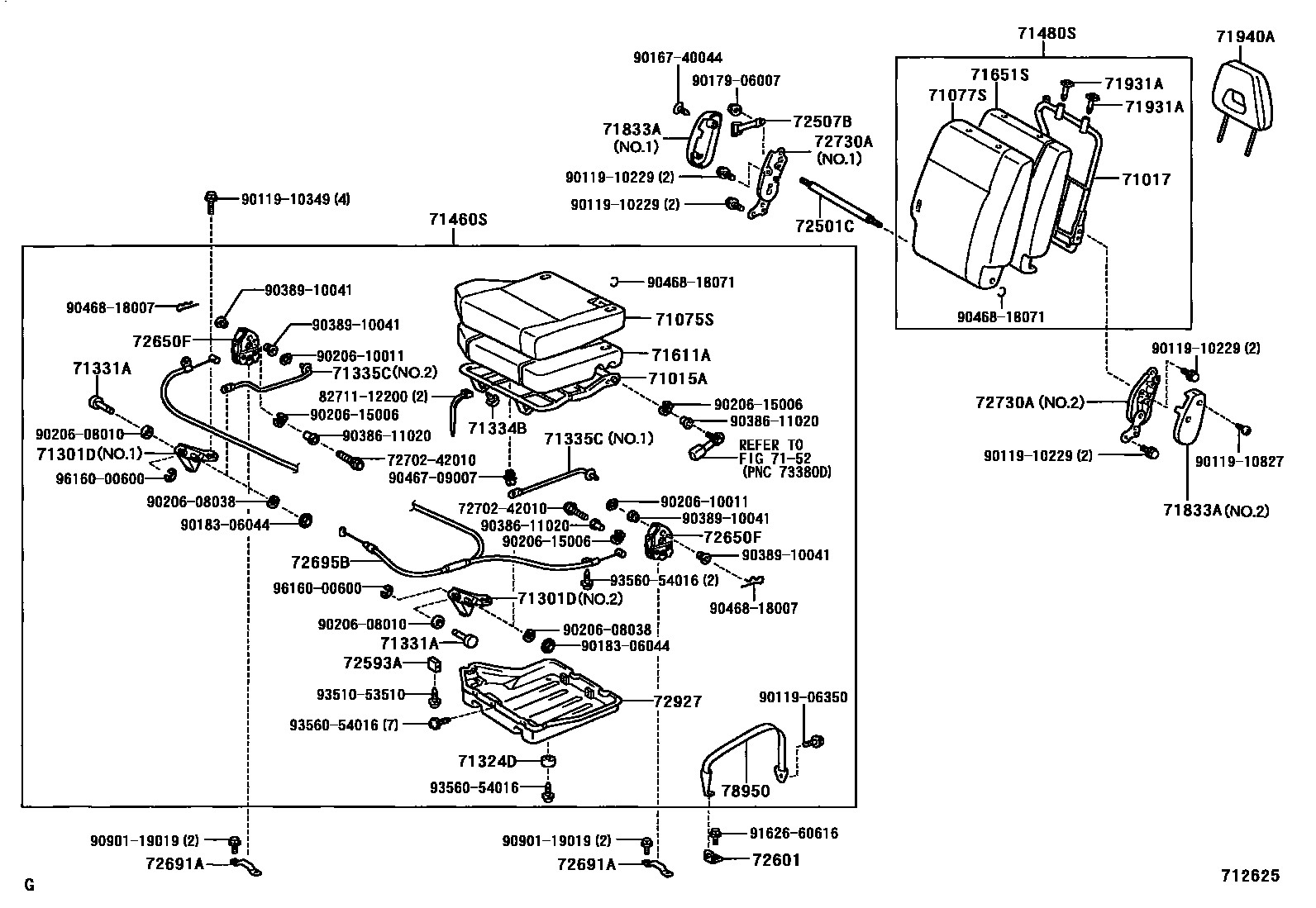 Toyota RAV4 座椅和座椅滑轨 EPC diagram — 712625