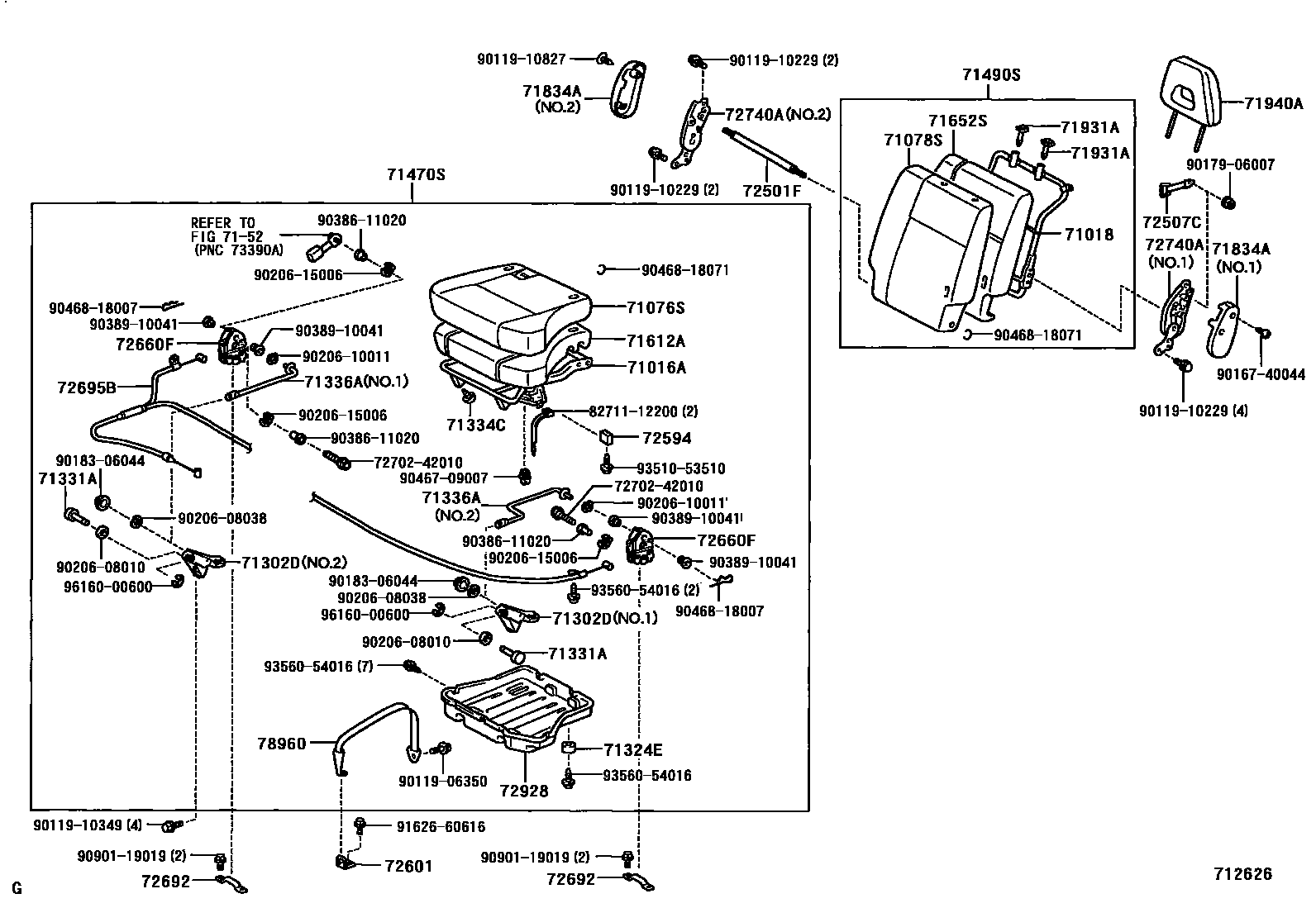 Toyota RAV4 座椅和座椅滑轨 EPC diagram — 712626