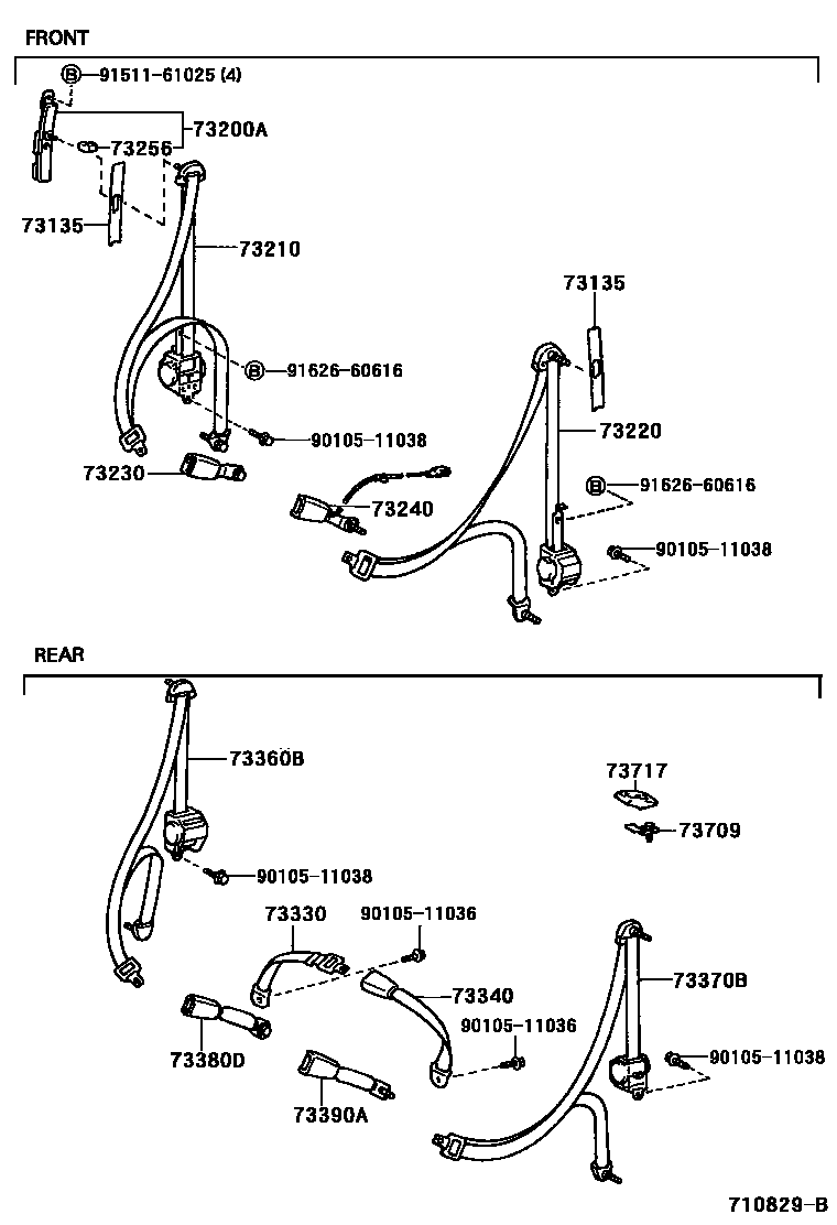 Toyota RAV4 seat belt EPC diagram — 710829B