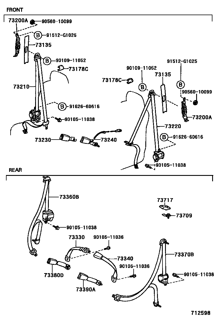 Toyota RAV4 seat belt EPC diagram — 712598