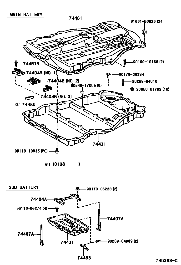 Toyota RAV4 battery holder EPC diagram — 740383C
