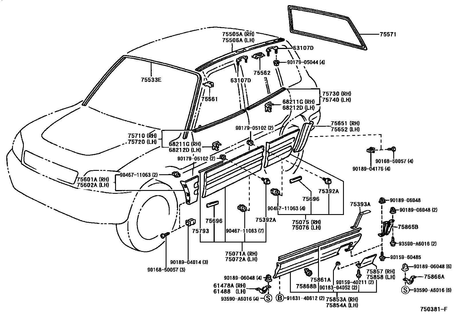 Toyota RAV4 防护条 EPC diagram — 750381F