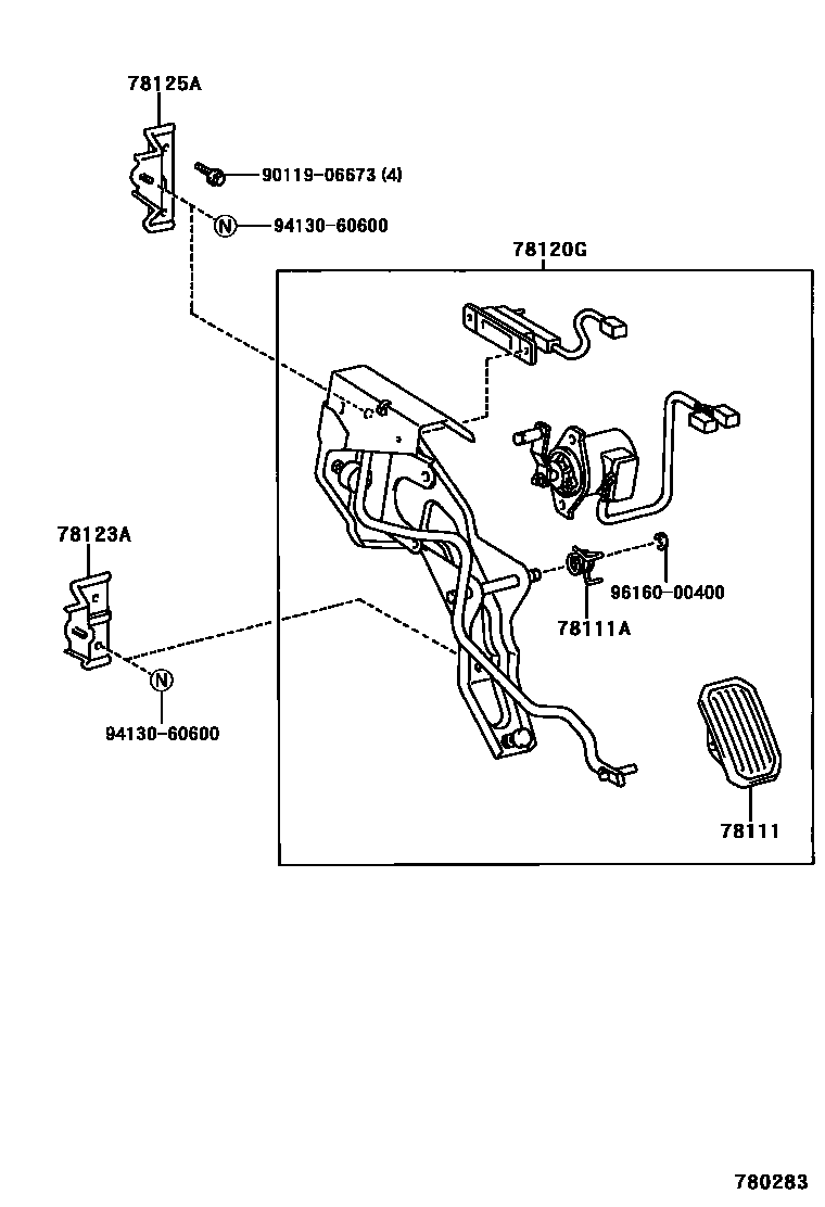 Toyota RAV4 accelerator pedal connecting rod EPC diagram — 780283
