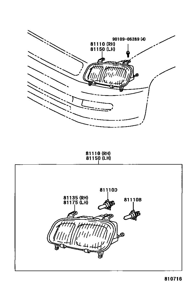 Toyota RAV4 Headlamp EPC diagram — 810716