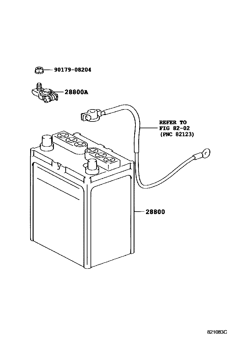 Toyota RAV4 蓄电池和蓄电池电缆 EPC diagram — 821083C